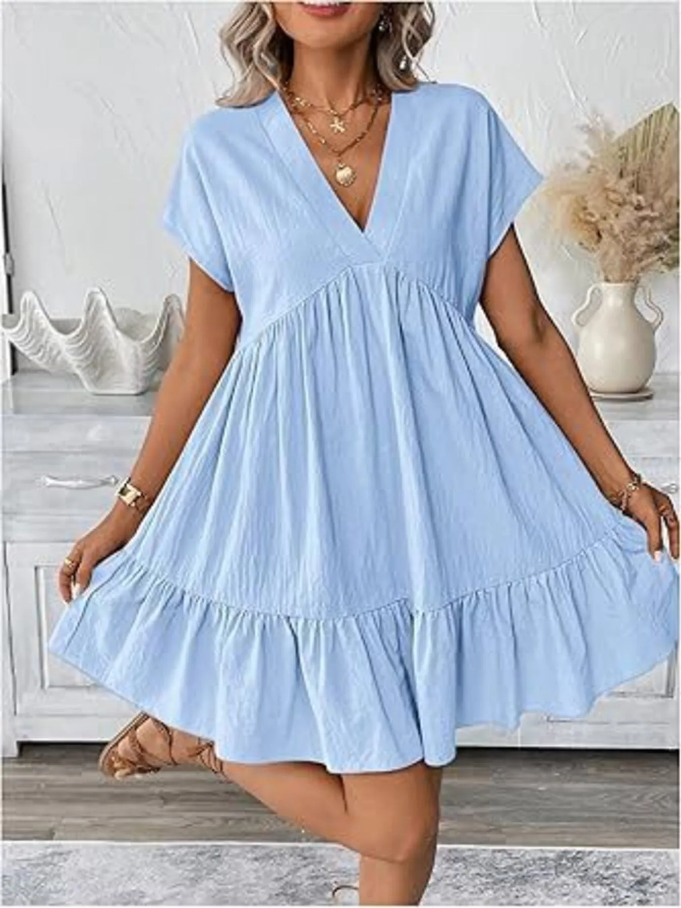 Short Sleeve Ruffle Hem Mini Dress sold by Charming Charlie product image thumbnail 2