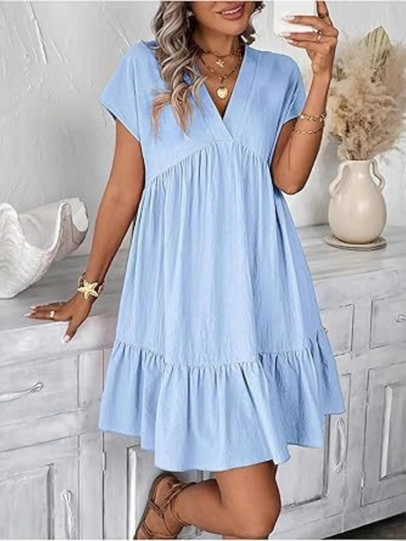 Short Sleeve Ruffle Hem Mini Dress sold by Charming Charlie product image thumbnail 3