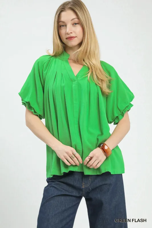Umgee Linen V-Neck Flutter Sleeve Top made by Charming Charlie