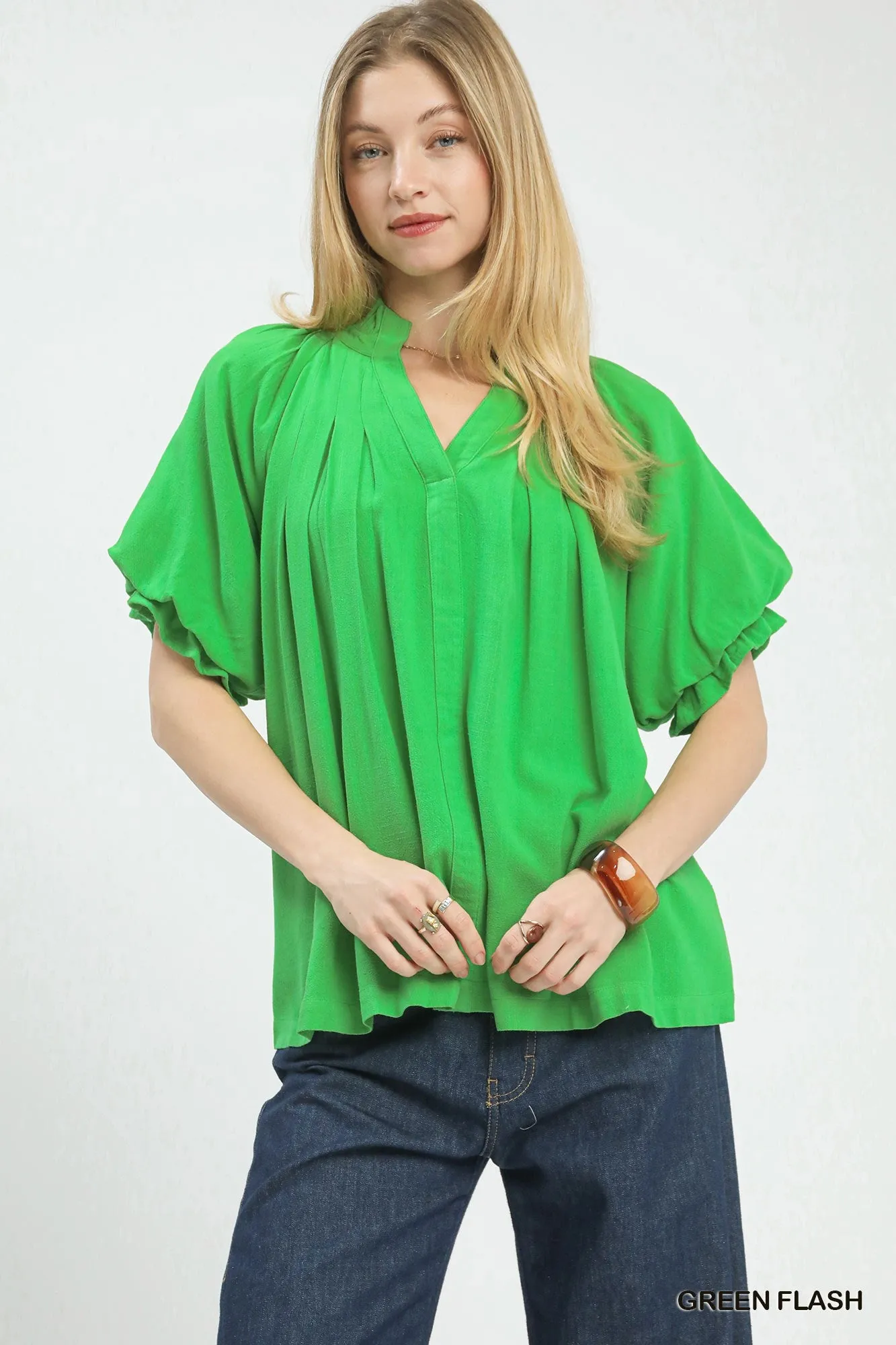 Umgee Linen V-Neck Flutter Sleeve Top sold by Charming Charlie