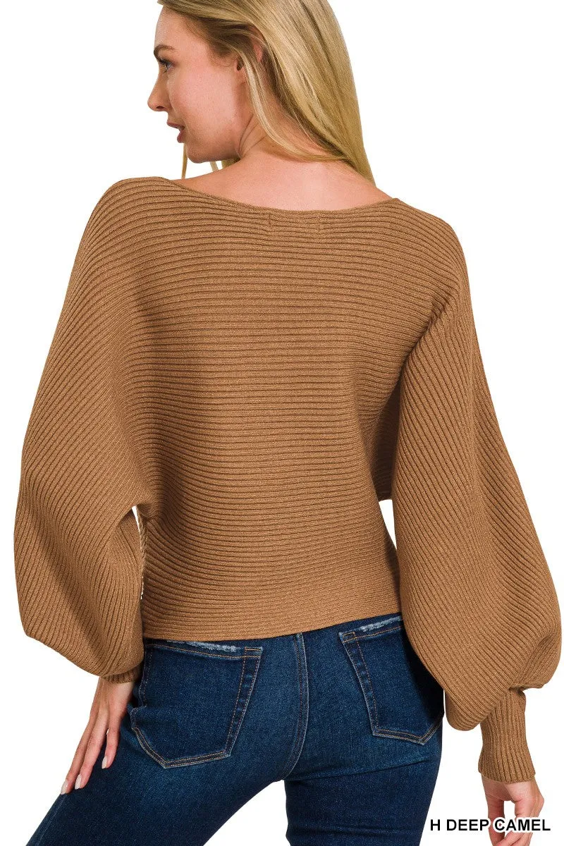 Zenana Boat Neck Balloon Sleeve Sweater sold by Charming Charlie product image thumbnail 4