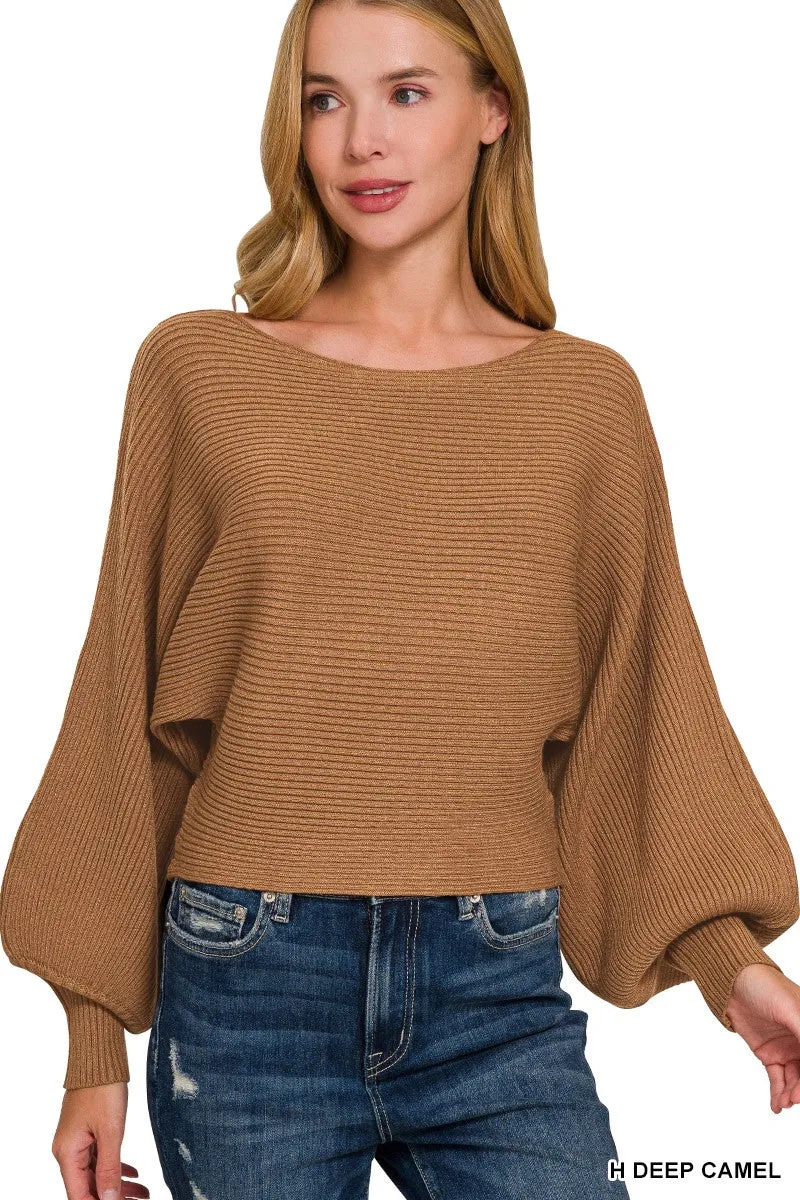 Zenana Boat Neck Balloon Sleeve Sweater sold by Charming Charlie