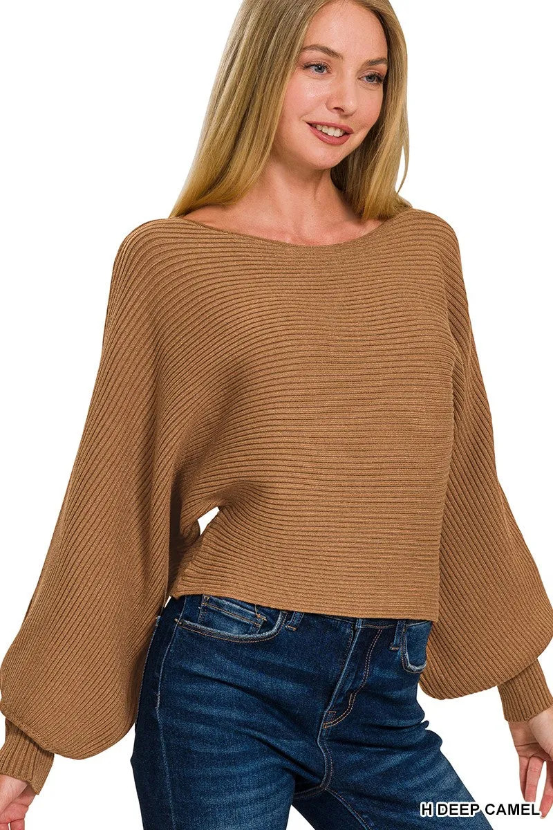 Zenana Boat Neck Balloon Sleeve Sweater sold by Charming Charlie product image thumbnail 2