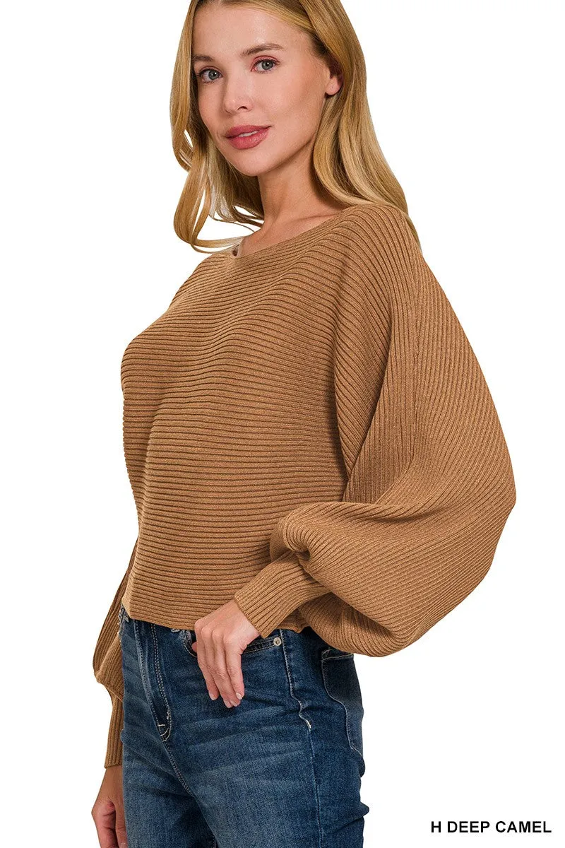 Zenana Boat Neck Balloon Sleeve Sweater sold by Charming Charlie product image thumbnail 3