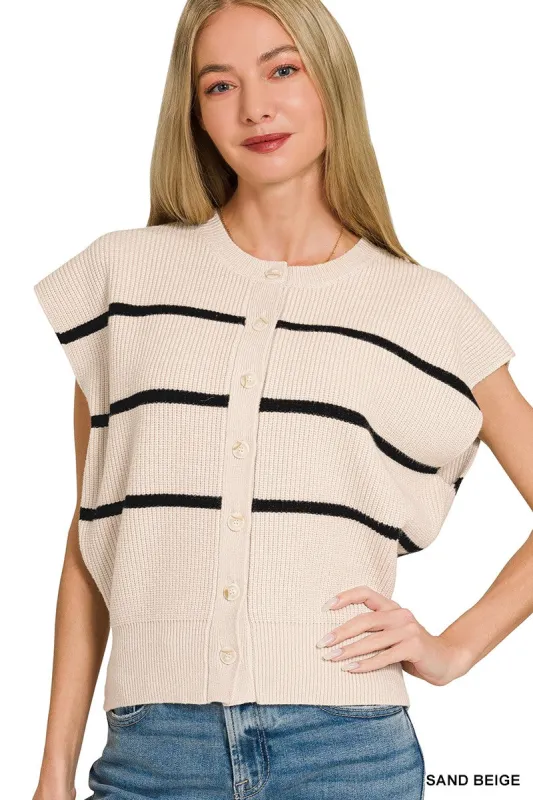 Zenana Striped Viscose Sweater Vest made by Trendsi