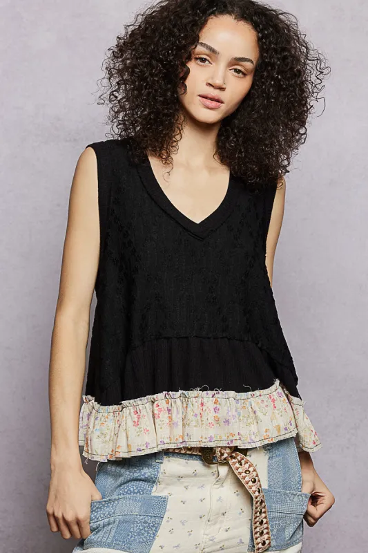 POL Floral Print V-Neck Textured Tank made by Trendsi