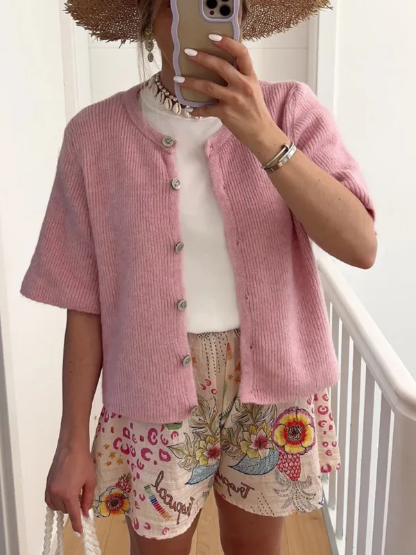 Short Sleeve Button-Down Cardigan sold by Charming Charlie