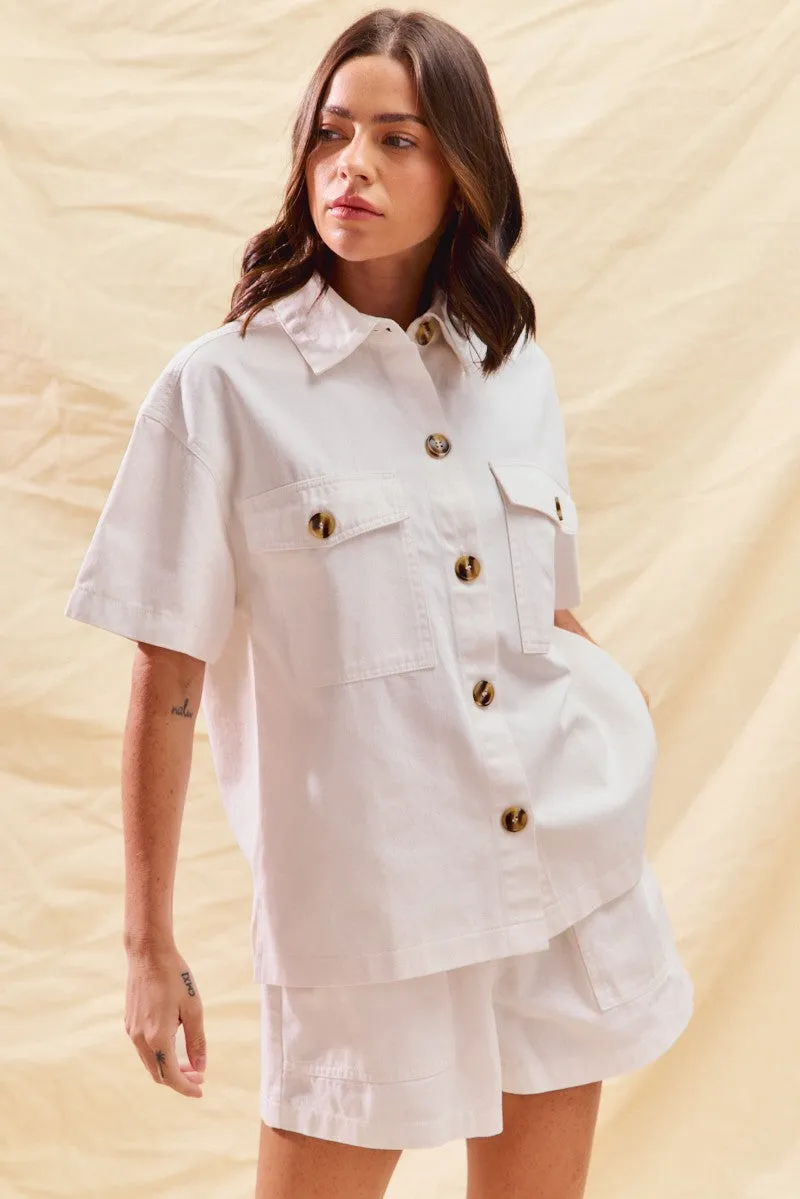 SO ME Button Down Denim Game Day Top and Shorts Set sold by Charming Charlie product image thumbnail 2