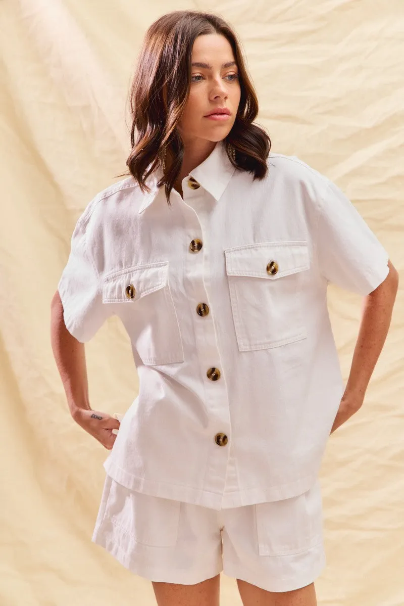 SO ME Button Down Denim Game Day Top and Shorts Set sold by Charming Charlie product image thumbnail 4