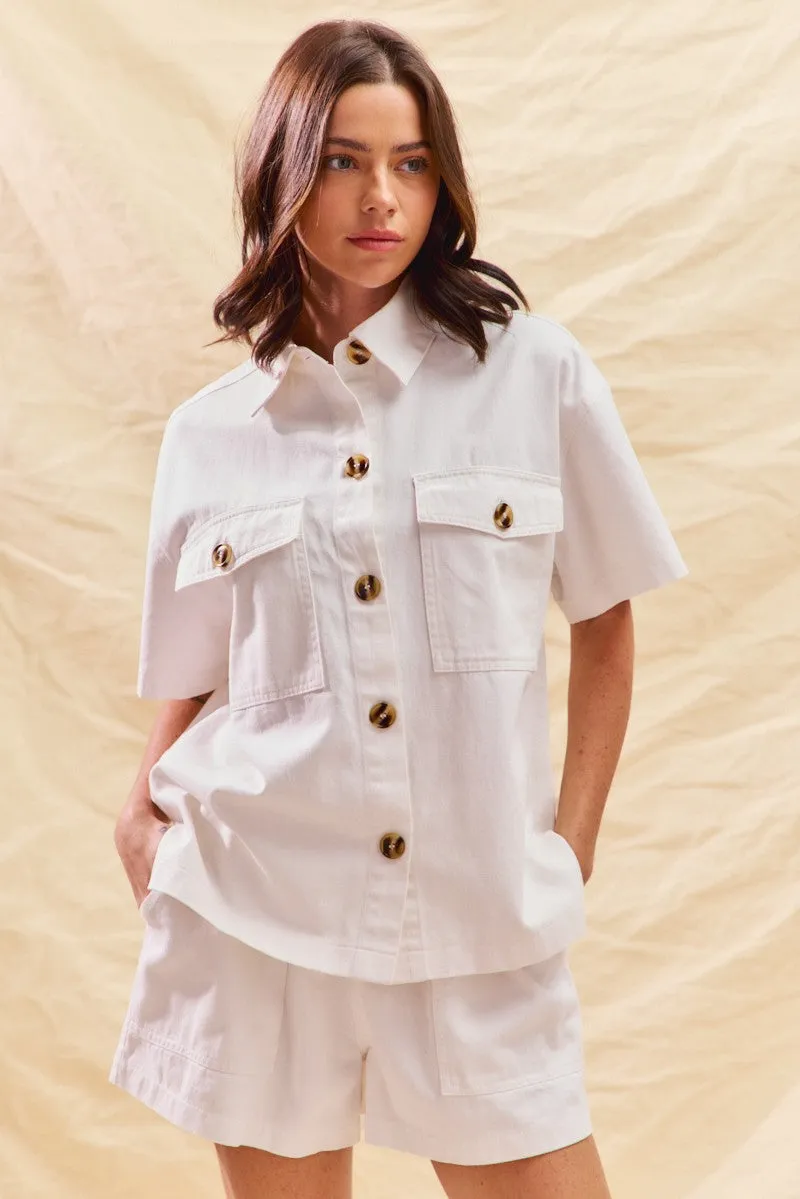 SO ME Button Down Denim Game Day Top and Shorts Set sold by Charming Charlie