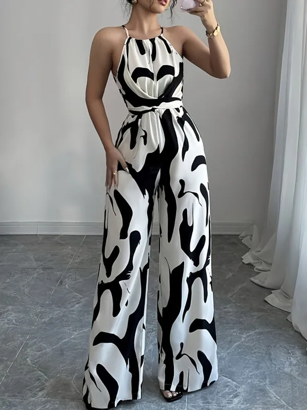 Abstract Print Sleeveless Wide Leg Jumpsuit made by Charming Charlie