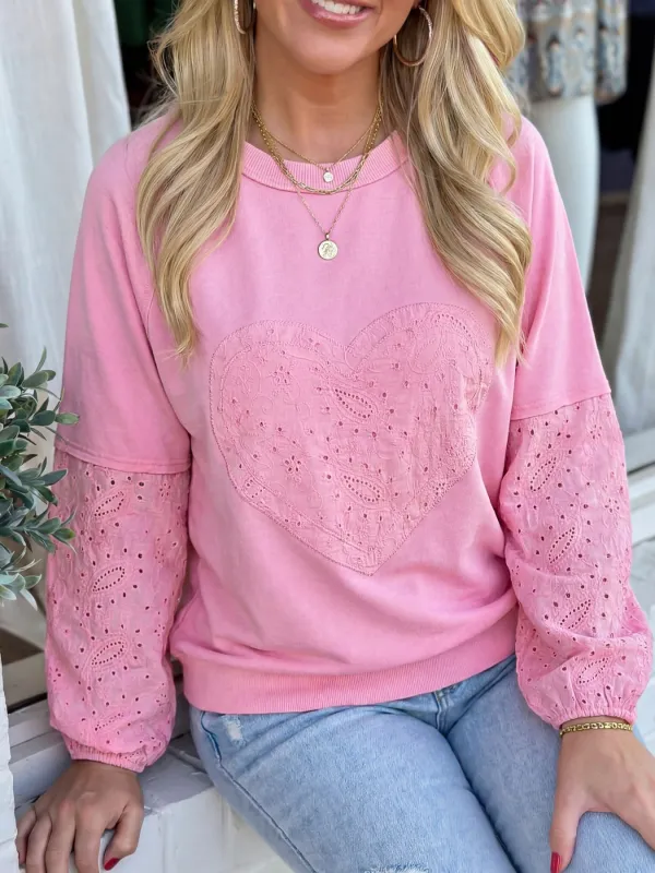 Heart Pattern Long Sleeve Patchwork Top sold by Charming Charlie