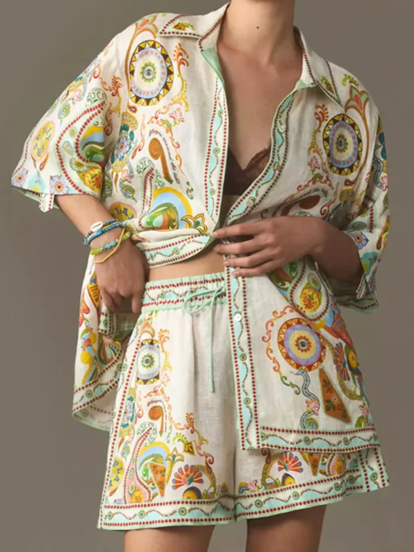 Printed Button Up Shirt and Shorts Set sold by Charming Charlie