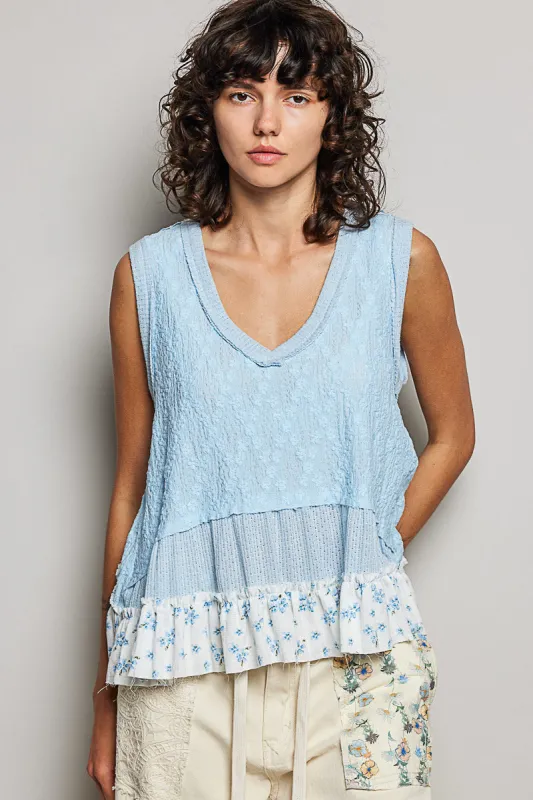 POL Floral Print V-Neck Textured Tank made by Trendsi