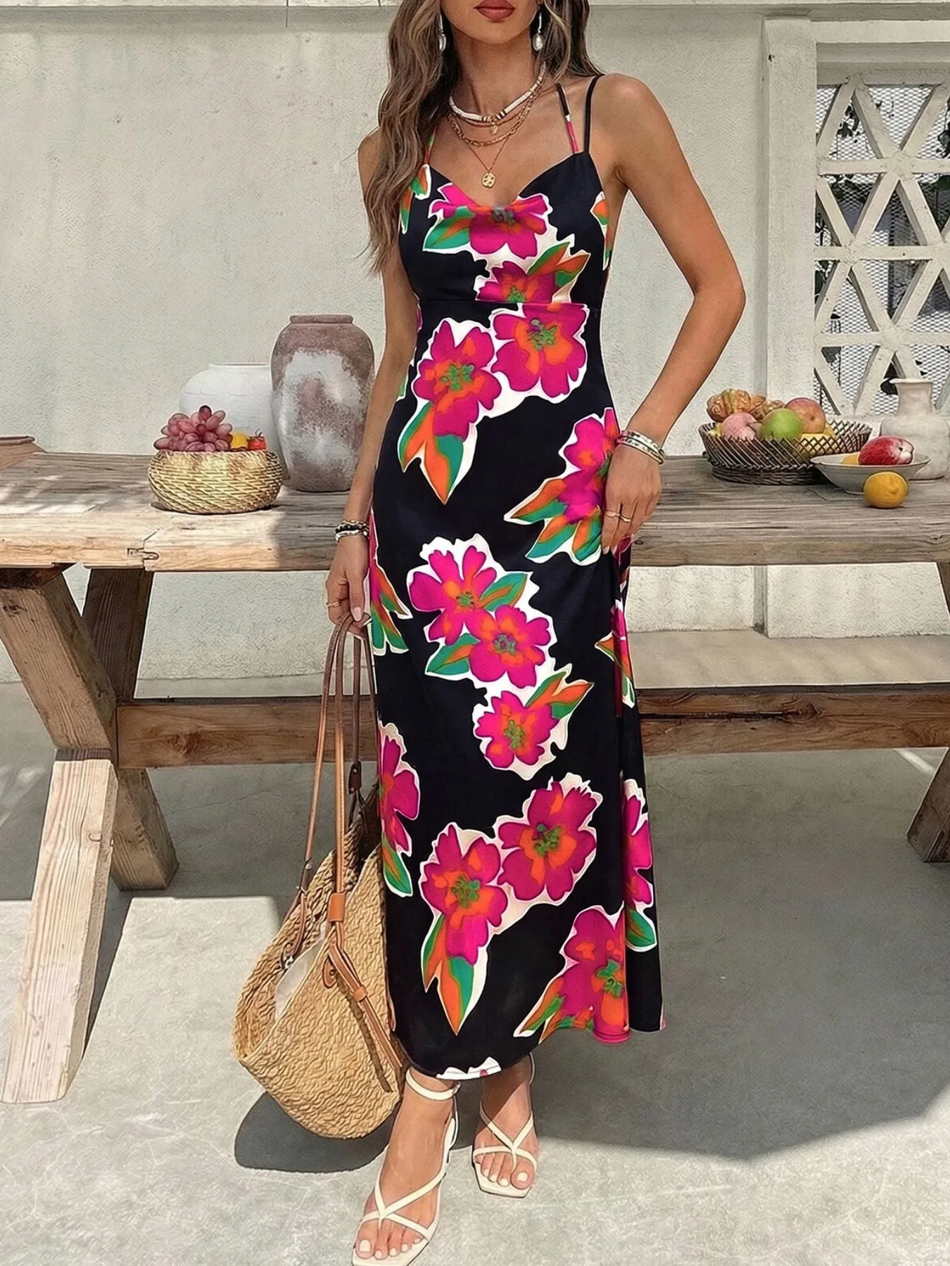Floral Print Spaghetti Strap Midi Dress sold by Charming Charlie product image thumbnail 4
