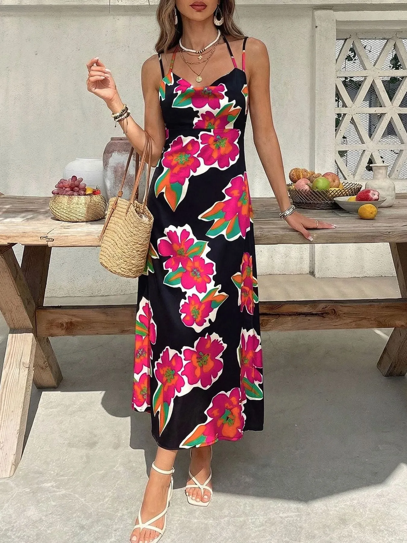 Floral Print Spaghetti Strap Midi Dress sold by Charming Charlie