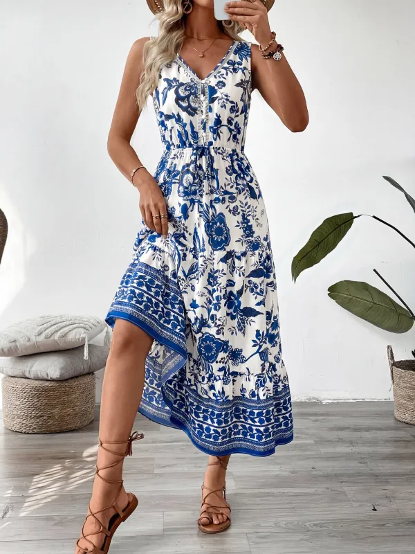 Floral Print Sleeveless V-neck Midi Dress made by Trendsi