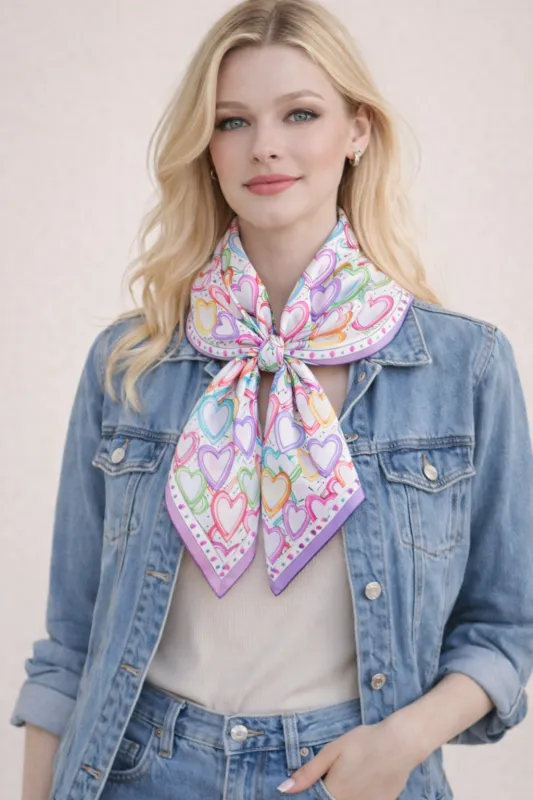 Heart Print Square Scarf made by Do everything in love