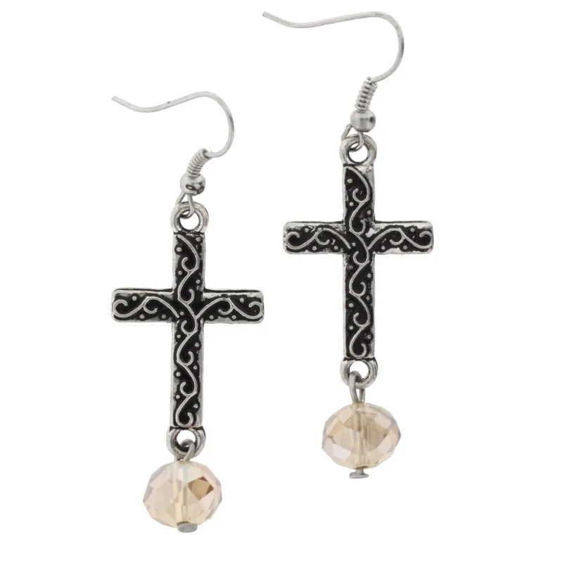 Silver Cross with Champagne Stone Earring made by Charming Charlie