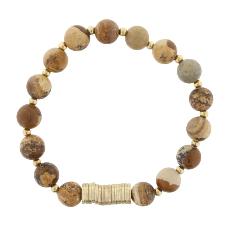 Picture Jasper Beaded Stretch Bracelet with Gold Disks made by Charming Charlie