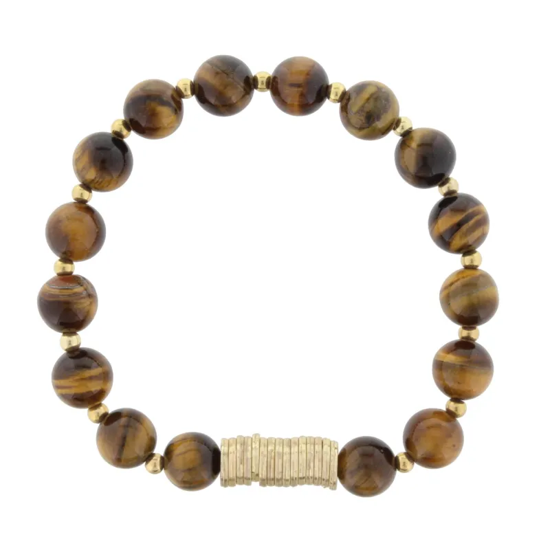 Tigers Eye Beaded Stretch Bracelet with Gold Disks made by Charming Charlie