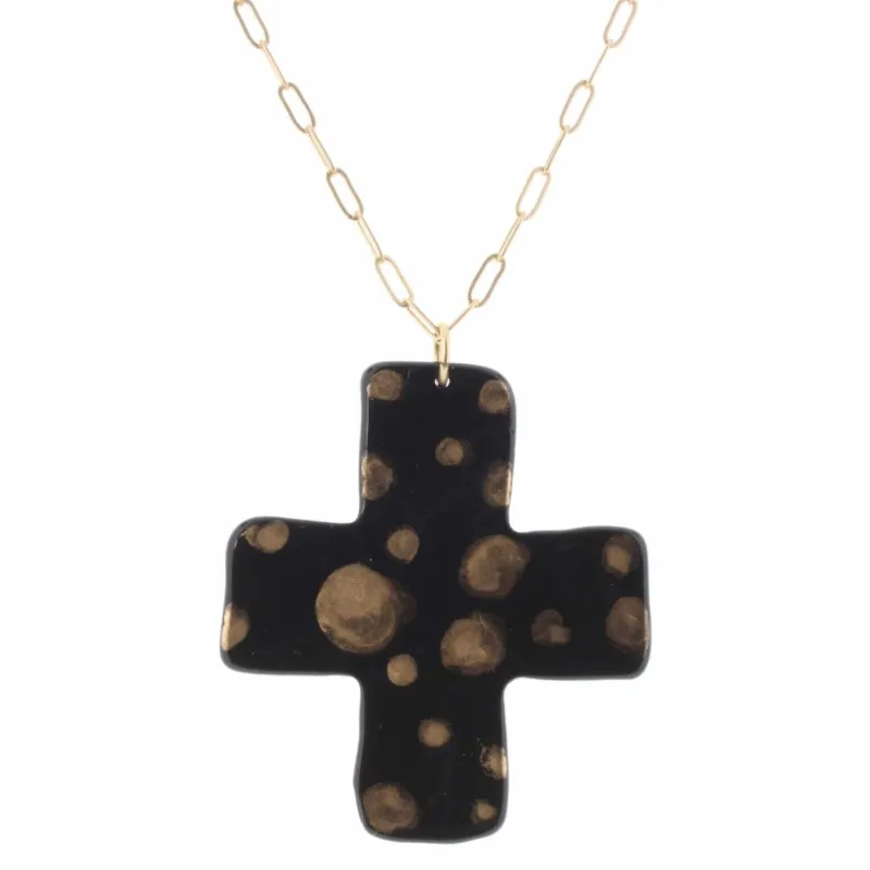 30" Black Cross with Gold Dots Necklace, 3" Ext made by Charming Charlie