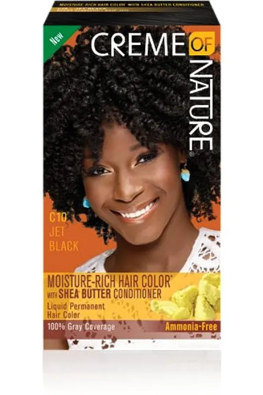 Moisture Rich Liquid Hair Color by Creme of Nature, C10 Jet Black, with Shea Butter Conditioner, 1 Application made by Charming Charlie