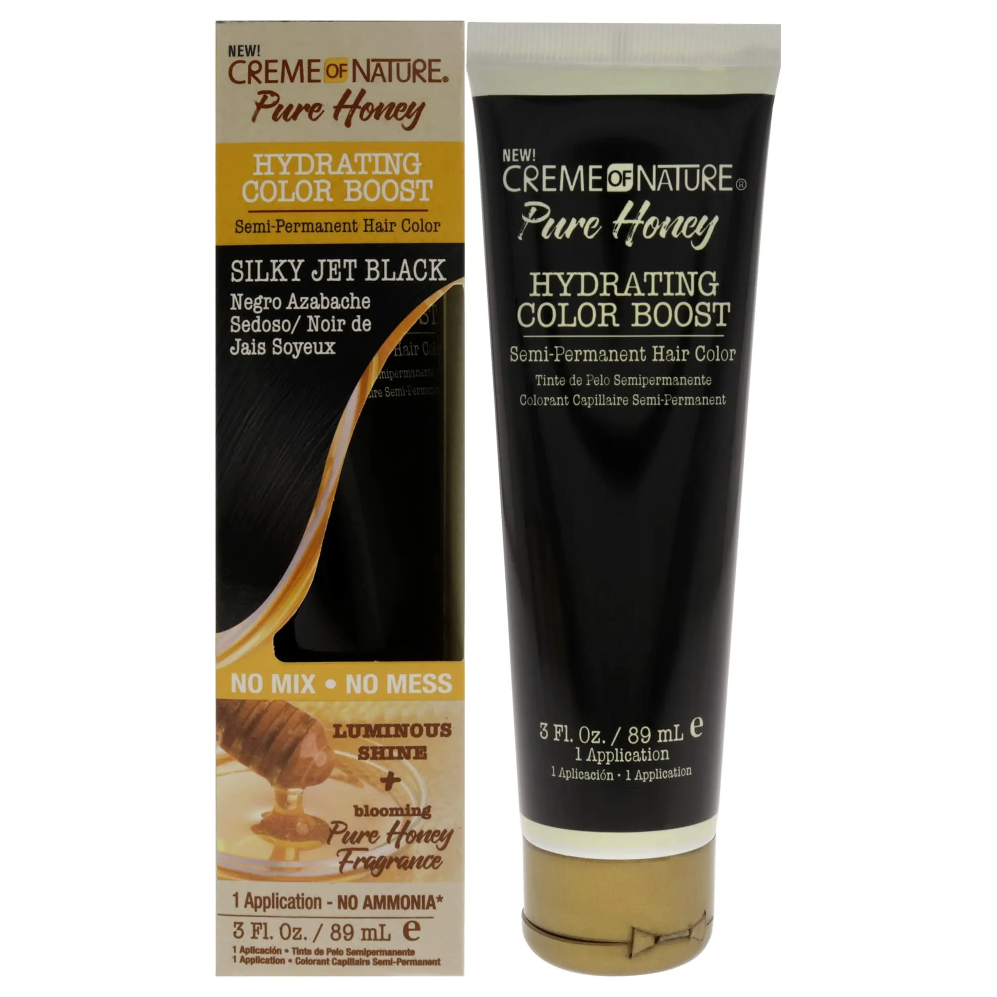 Creme of Nature Pure Honey Hydrating Color Boost Semi-Permanent Hair Color - Silky Jet Black Hair Color Unisex 3 oz sold by Charming Charlie product image thumbnail 5