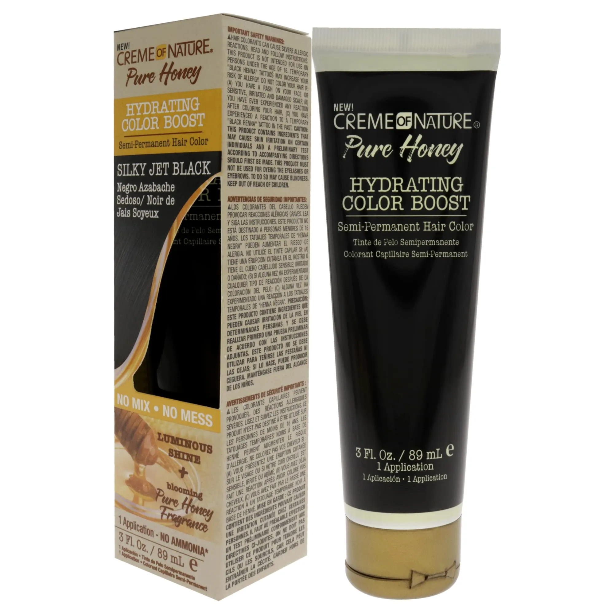 Creme of Nature Pure Honey Hydrating Color Boost Semi-Permanent Hair Color - Silky Jet Black Hair Color Unisex 3 oz sold by Charming Charlie product image thumbnail 4