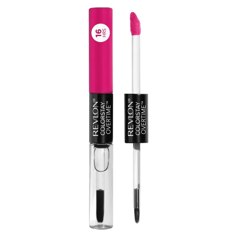 Revlon Liquid Lipstick with Clear Lip Gloss, ColorStay Overtime Lipcolor, Dual Ended with Vitamin E, 470 All Night Fuchsia, 0.07 Fl Oz made by Revlon