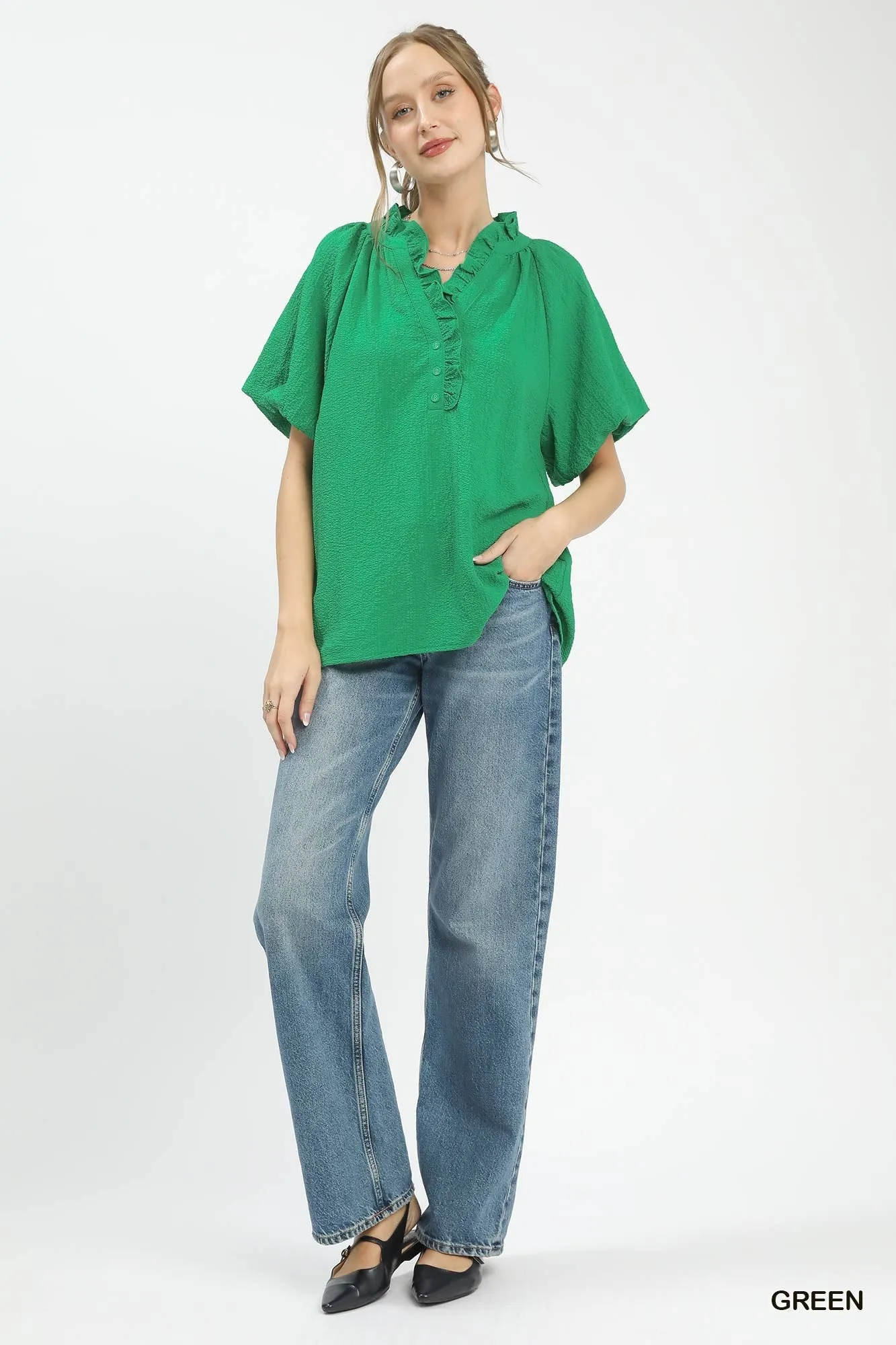 Umgee Puff Sleeve Ruffle Neck Tunic Blouse sold by Charming Charlie product image thumbnail 5