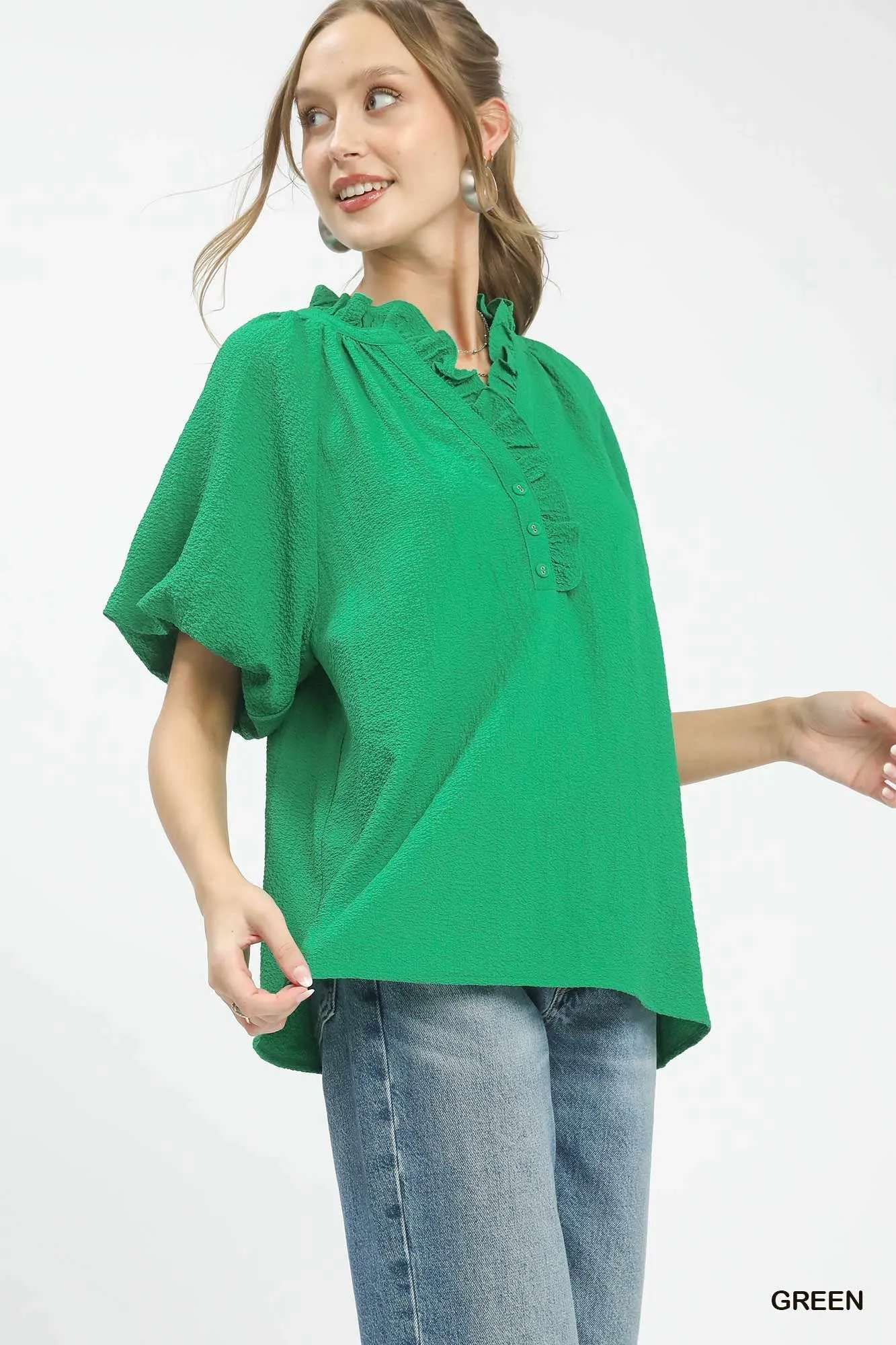 Umgee Puff Sleeve Ruffle Neck Tunic Blouse sold by Charming Charlie product image thumbnail 2