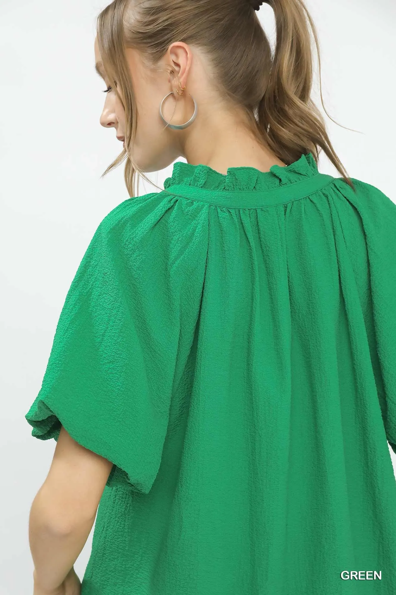 Umgee Puff Sleeve Ruffle Neck Tunic Blouse sold by Charming Charlie product image thumbnail 4