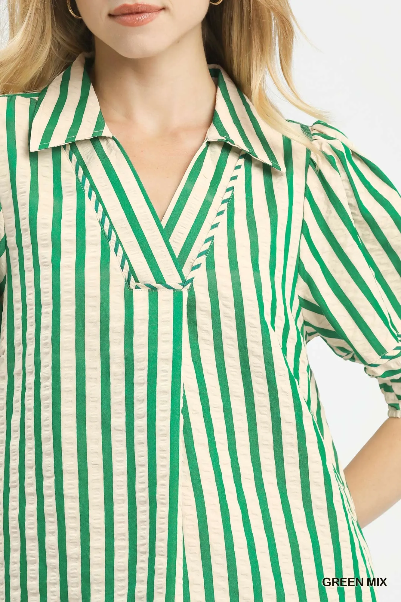 Umgee Striped Puff Sleeve Blouse sold by Charming Charlie product image thumbnail 4