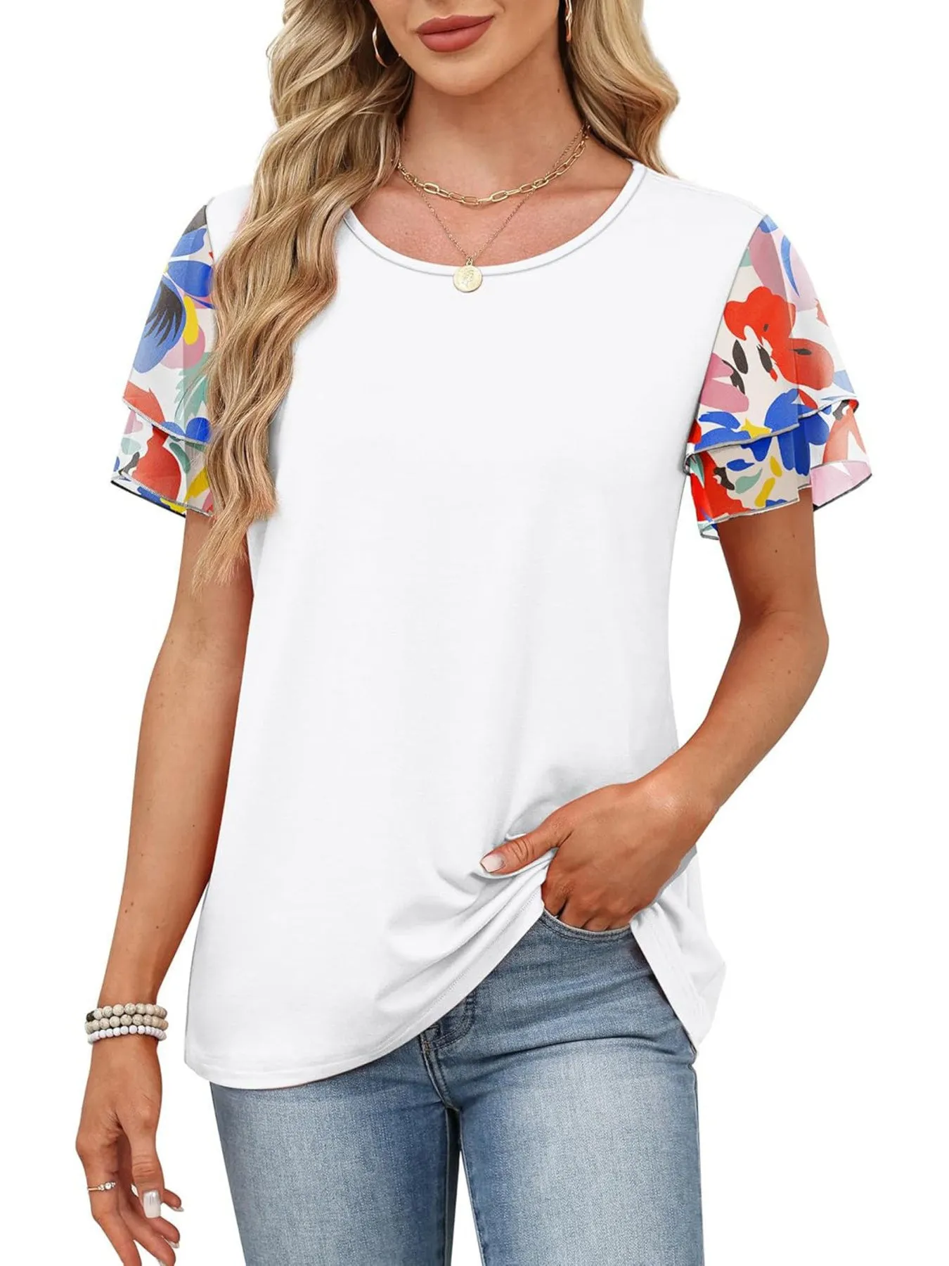 Layered Short Sleeve Round Neck T-Shirt sold by Charming Charlie product image thumbnail 4