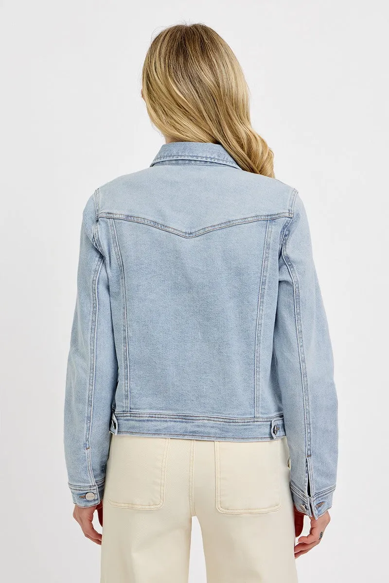 RISEN Light Wash Button-Down Classic Denim Jacket sold by Charming Charlie product image thumbnail 3