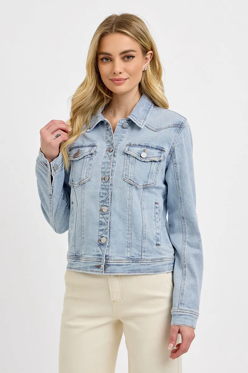 RISEN Light Wash Button-Down Classic Denim Jacket sold by Charming Charlie product image thumbnail 4