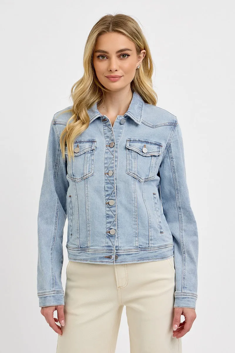 RISEN Light Wash Button-Down Classic Denim Jacket sold by Charming Charlie