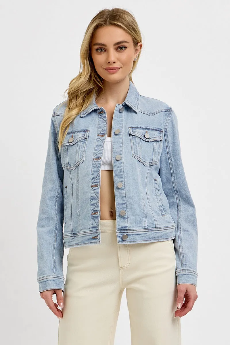 RISEN Light Wash Button-Down Classic Denim Jacket sold by Charming Charlie product image thumbnail 5