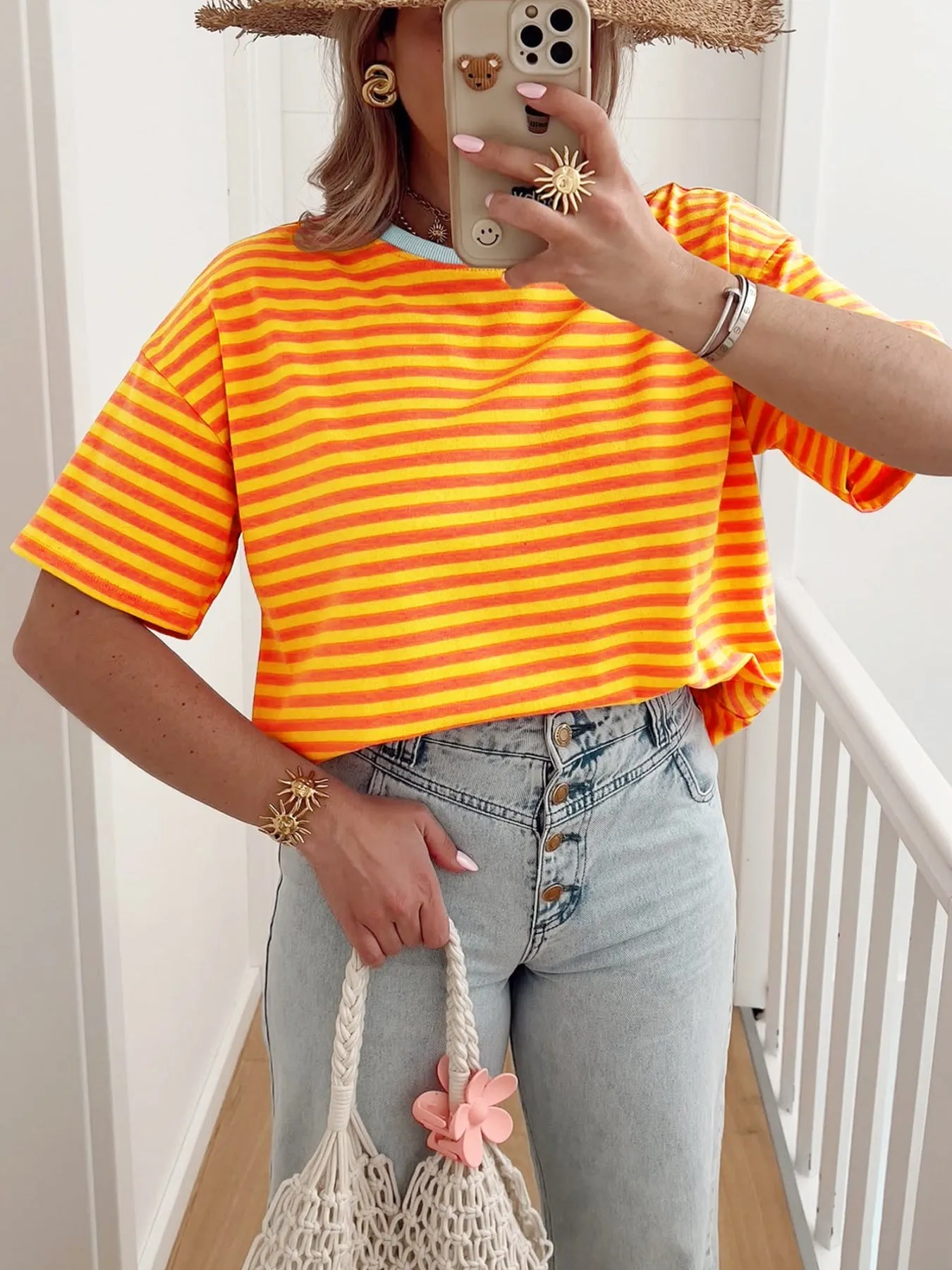 Striped Round Neck Casual T-Shirt sold by Charming Charlie