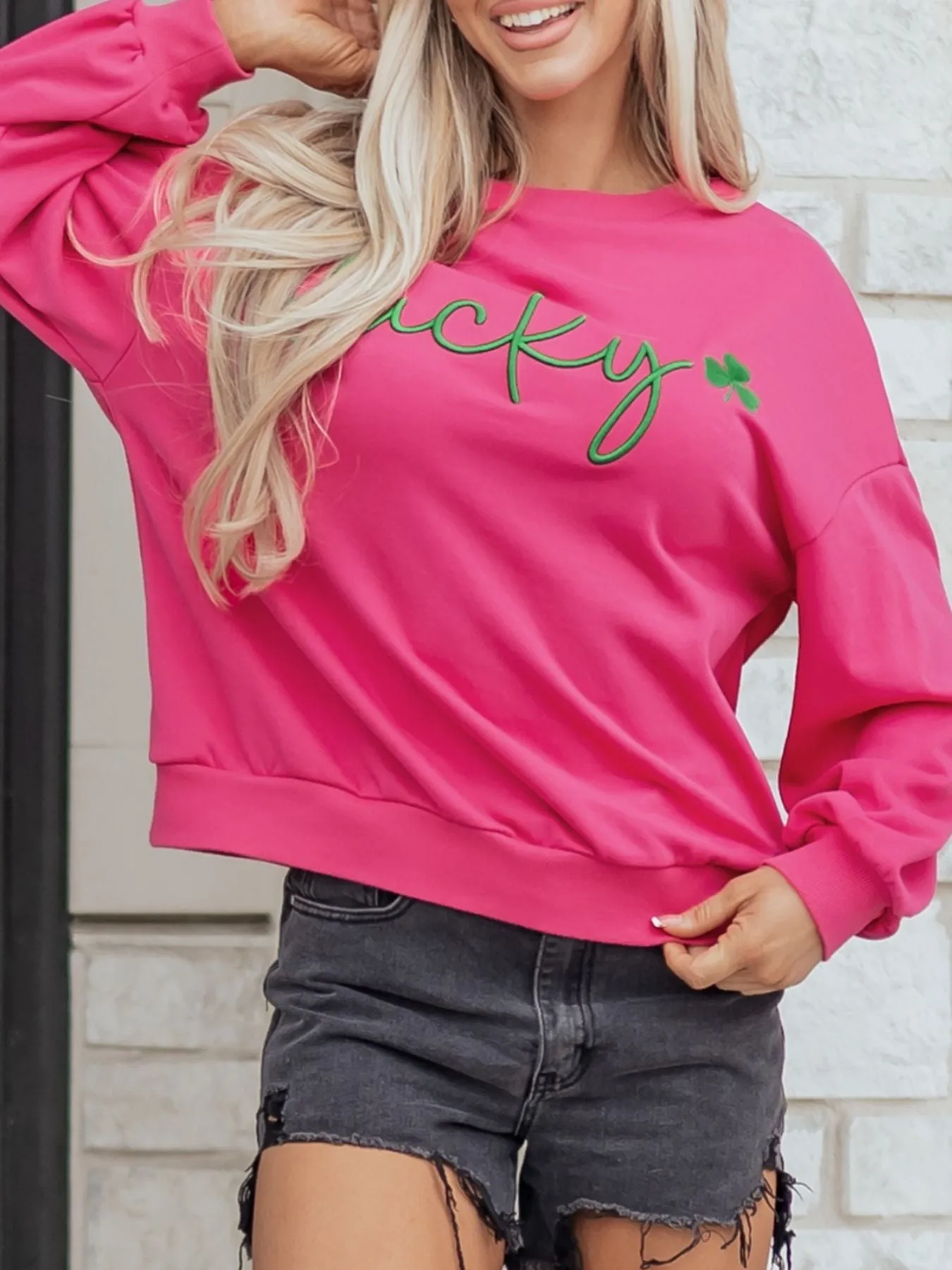 Lucky Clover Embroidered Loose Pullover Sweatshirt sold by Charming Charlie product image thumbnail 5