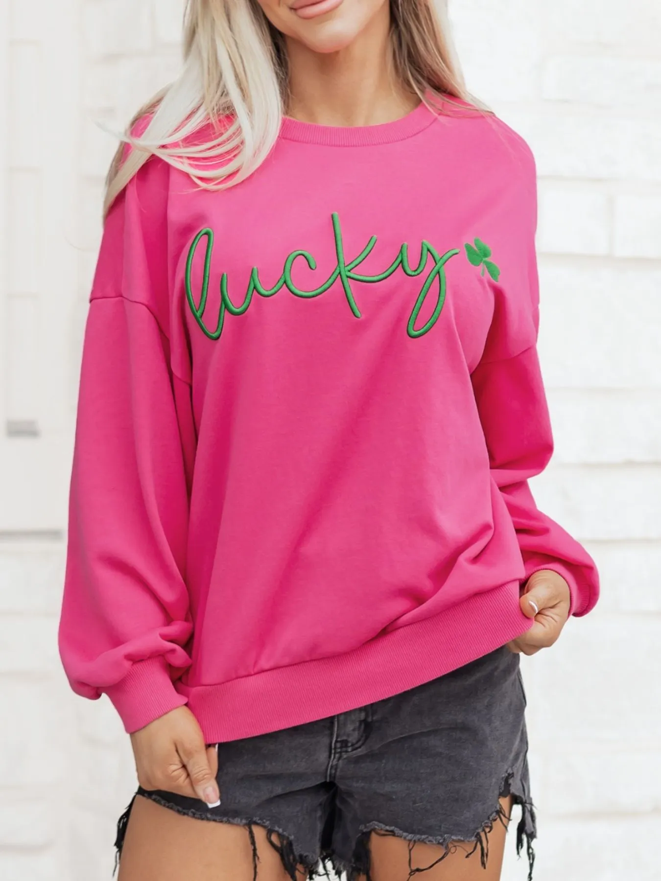 Lucky Clover Embroidered Loose Pullover Sweatshirt sold by Charming Charlie product image thumbnail 2