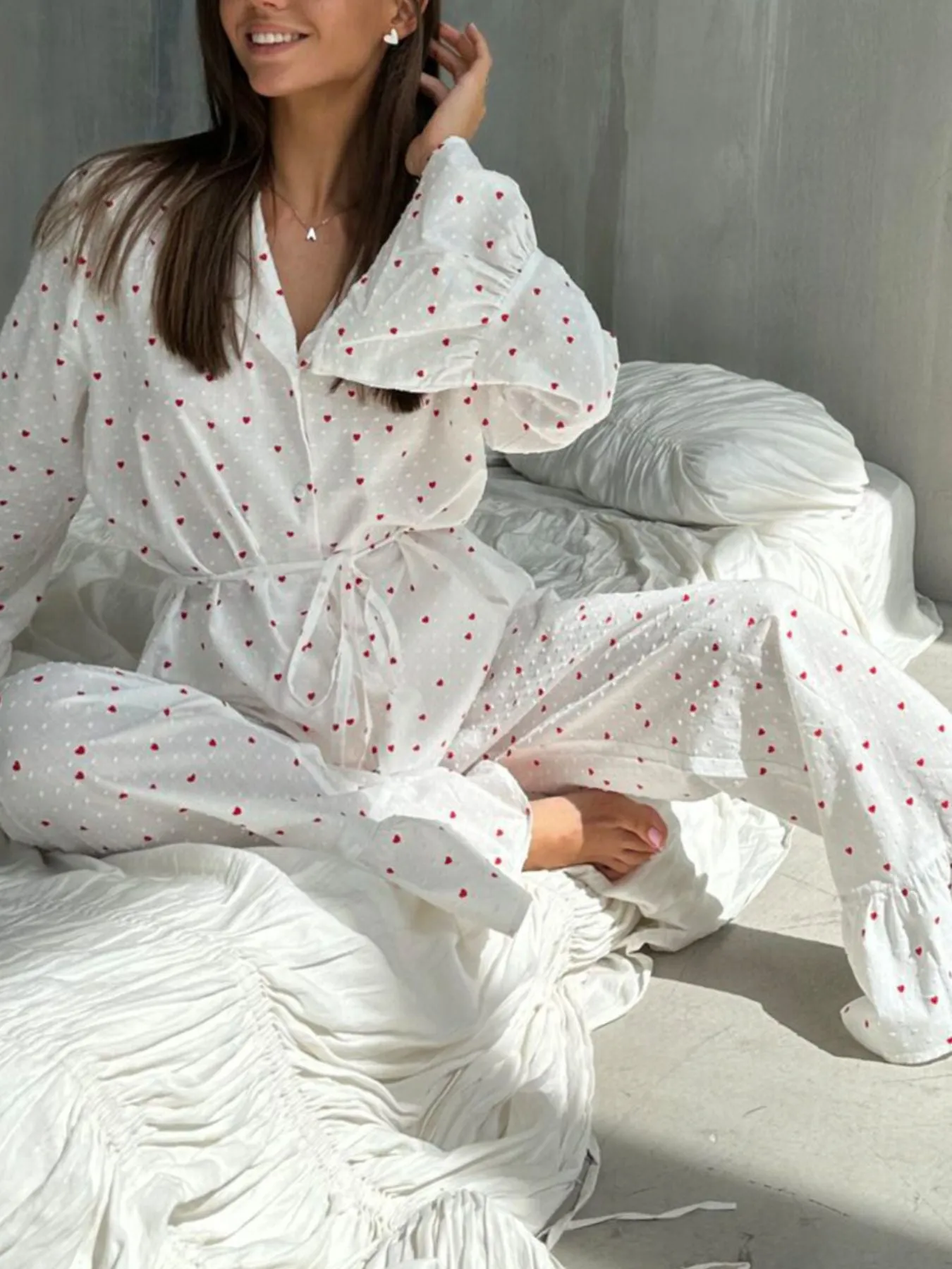 Heart Print Long Sleeve and Pants Lounge Set sold by Charming Charlie product image thumbnail 3