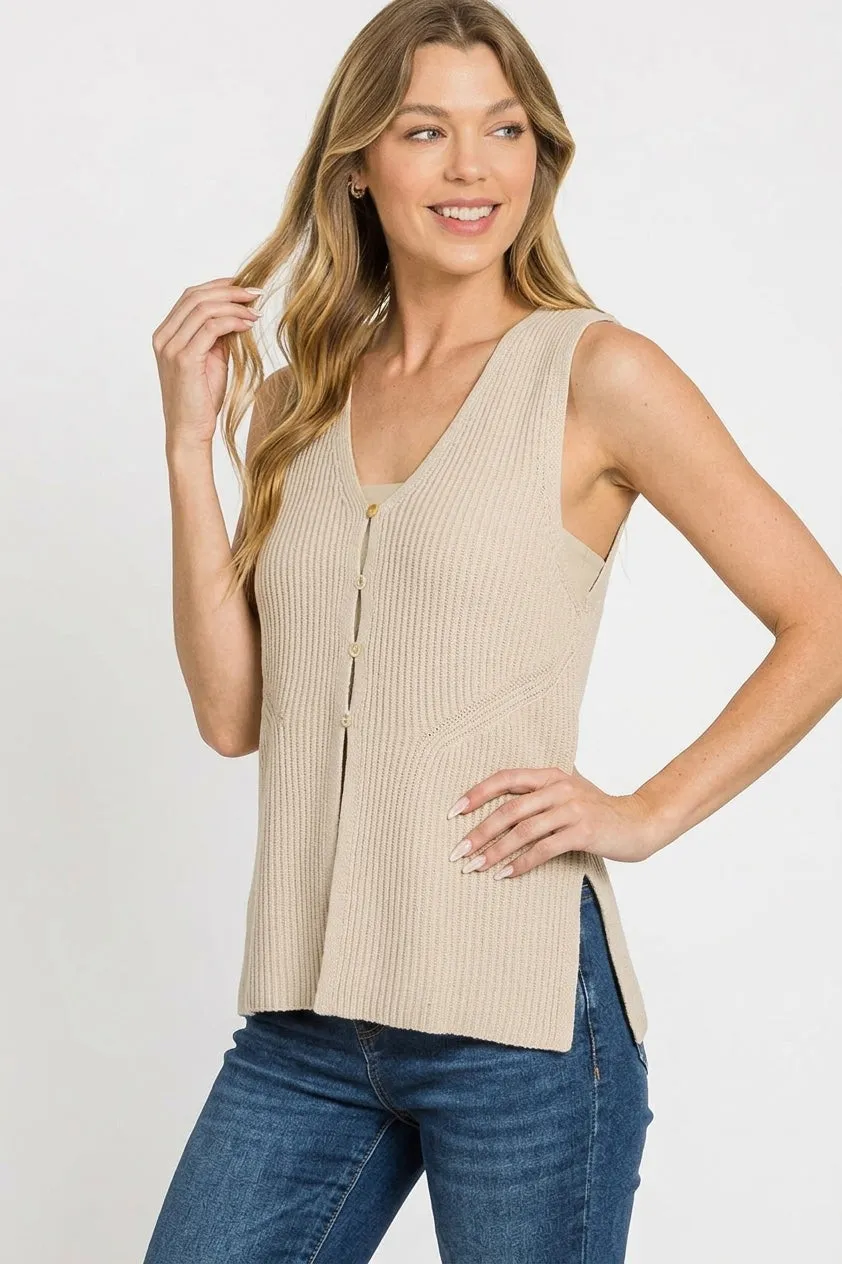 Zenana 4 Buttons Ribbed Sweater Vest sold by Charming Charlie product image thumbnail 2