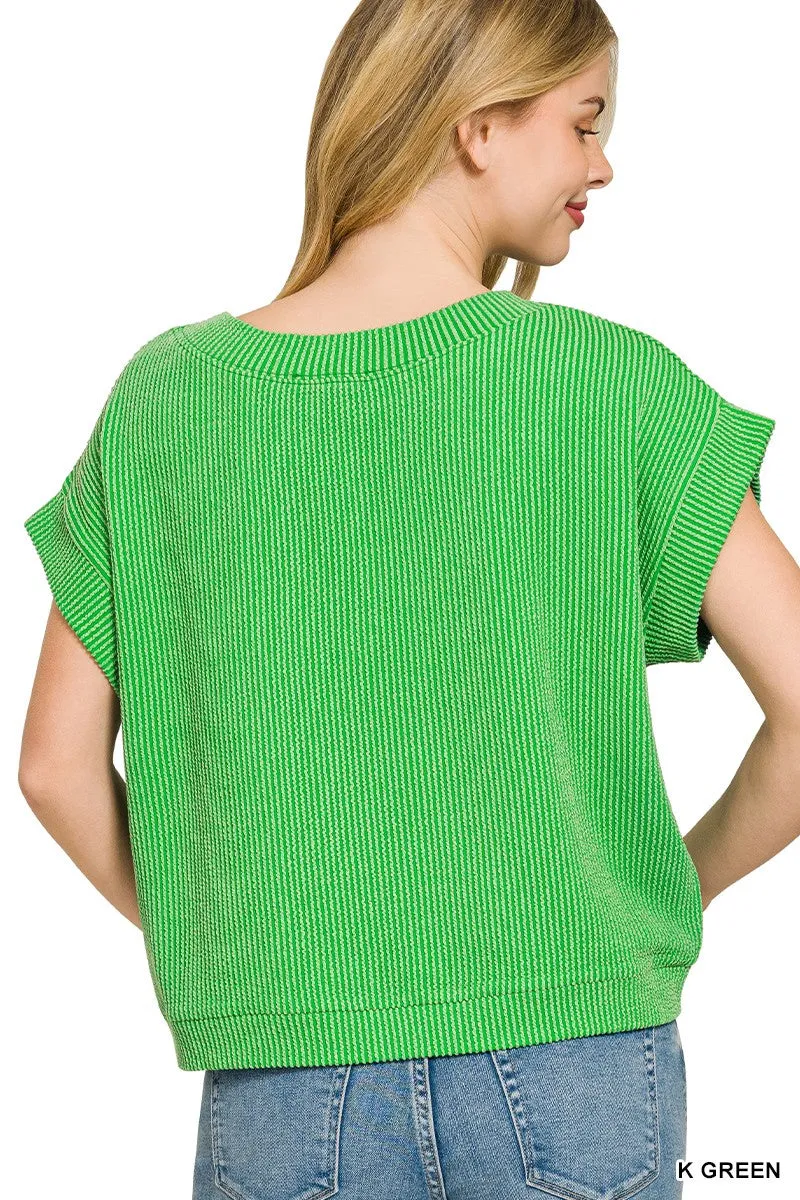 Zenana Raised Rib Cap Sleeve Top sold by Charming Charlie product image thumbnail 3