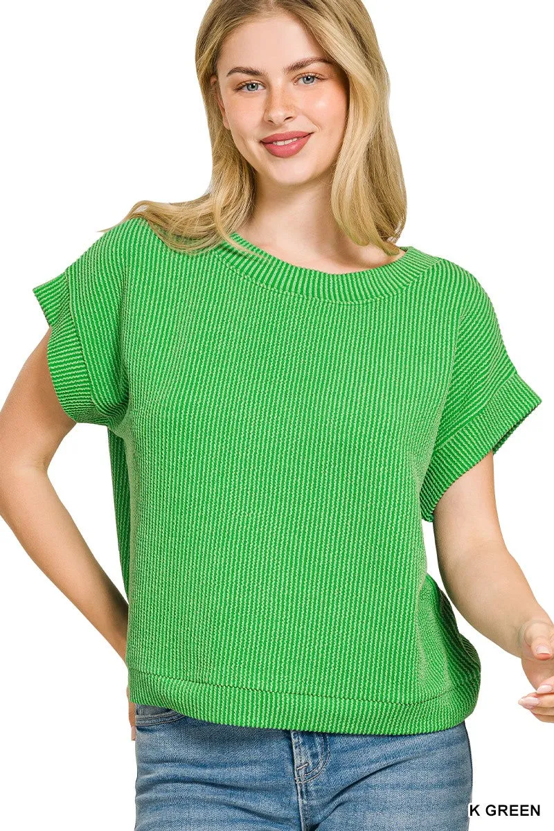 Zenana Raised Rib Cap Sleeve Top sold by Charming Charlie