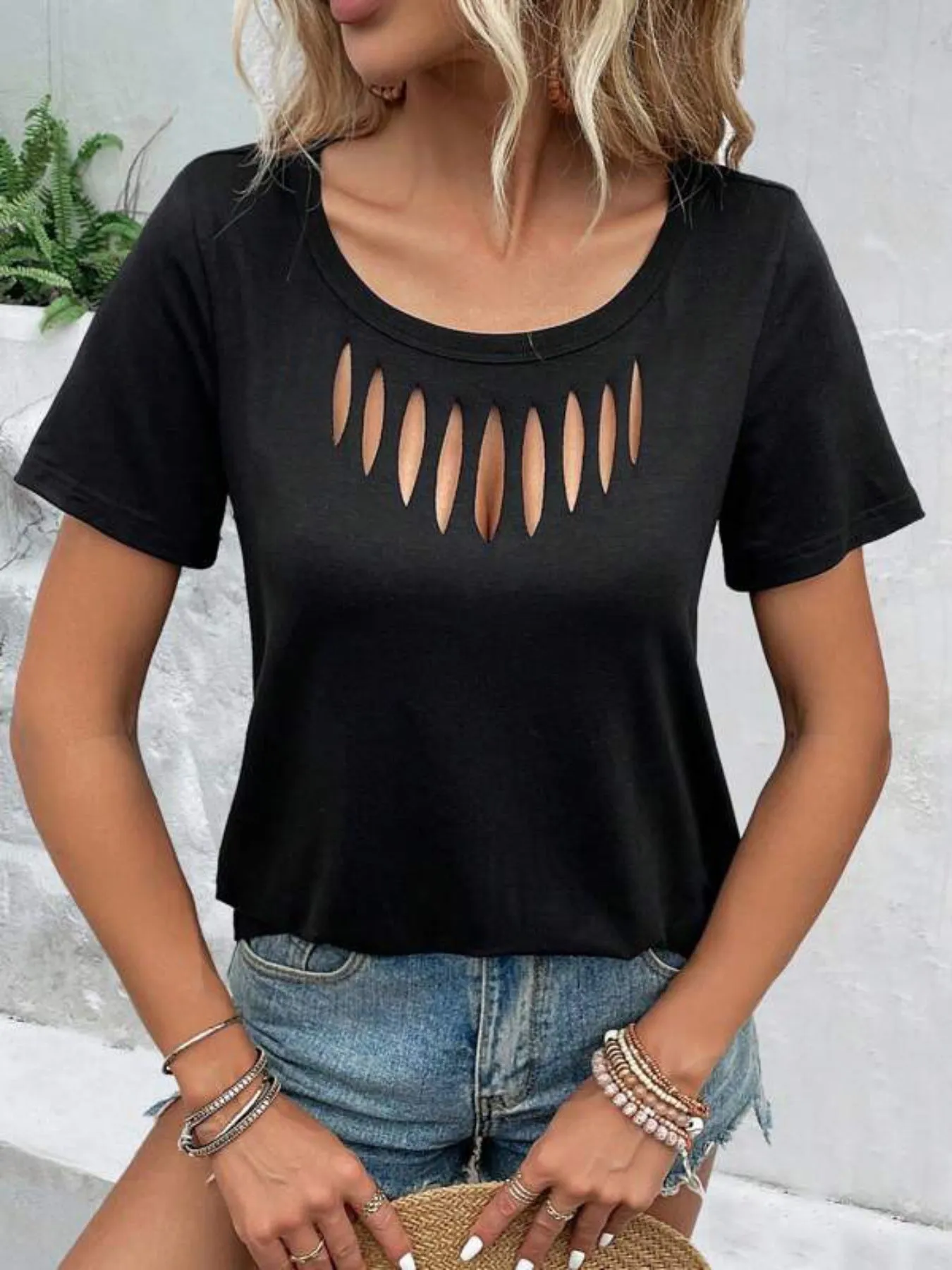 Cutout Detail Short Sleeve T-Shirt sold by Charming Charlie product image thumbnail 5