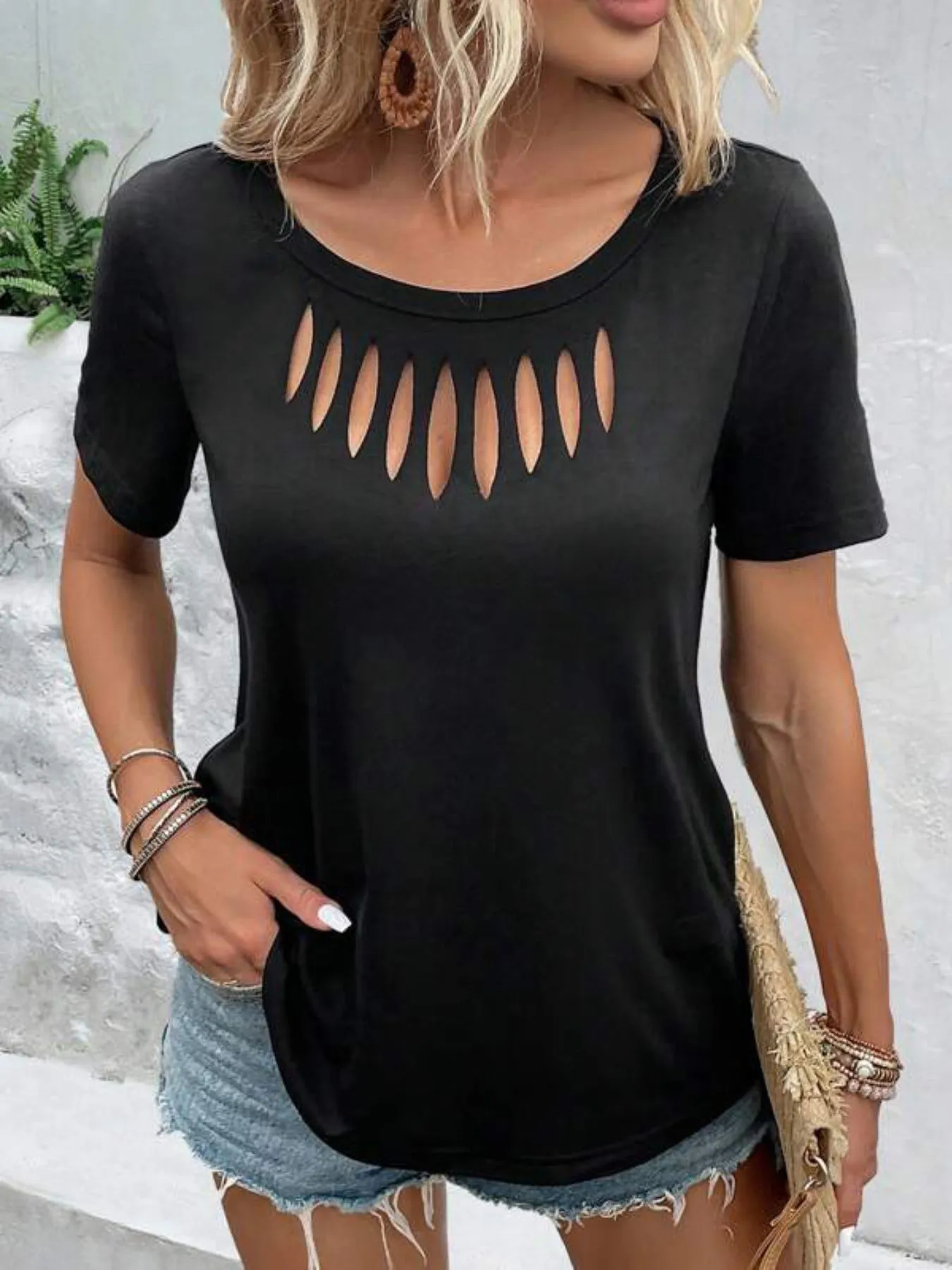 Cutout Detail Short Sleeve T-Shirt sold by Charming Charlie product image thumbnail 2