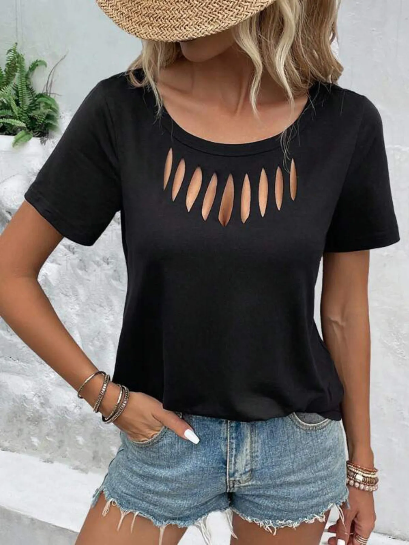 Cutout Detail Short Sleeve T-Shirt sold by Charming Charlie product image thumbnail 4