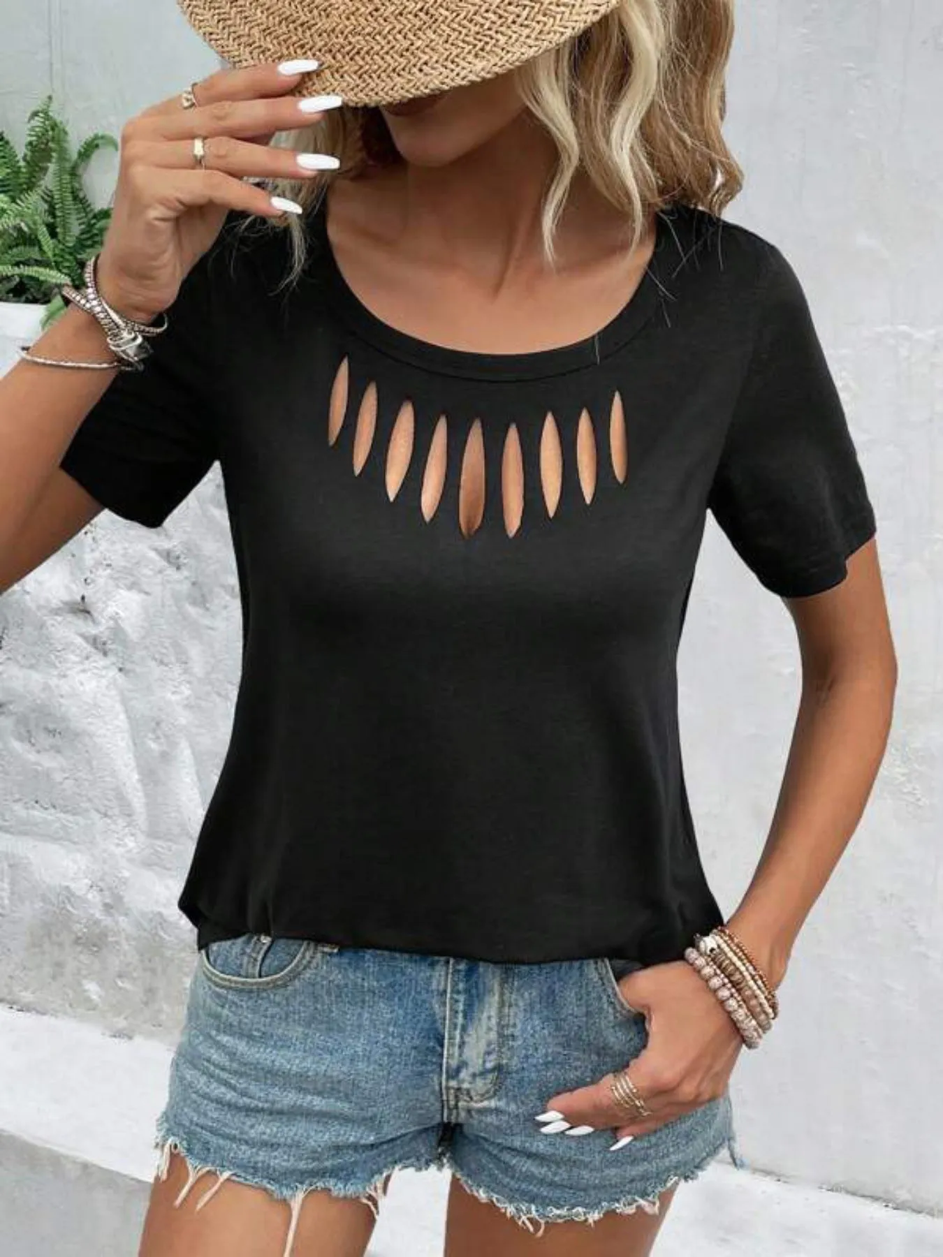 Cutout Detail Short Sleeve T-Shirt sold by Charming Charlie